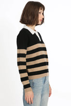 Load image into Gallery viewer, Minnie Rose Cashmere Rugby Stripe Polo - Black/Camel