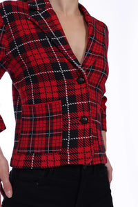 Minnie Rose Cotton Cashmere Blazer - Mixed Plaid