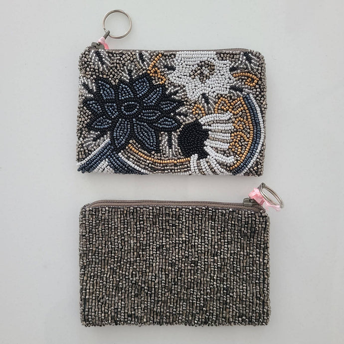 Tiana Designs Beaded Coin Purse - Grey/Gold Floral