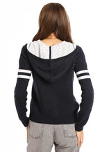 Load image into Gallery viewer, Minnie Rose Cotton Cashmere Two-Tone Mesh Zip Hoodie - Navy/White