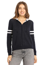 Load image into Gallery viewer, Minnie Rose Cotton Cashmere Two-Tone Mesh Zip Hoodie - Navy/White