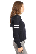 Load image into Gallery viewer, Minnie Rose Cotton Cashmere Two-Tone Mesh Zip Hoodie - Navy/White