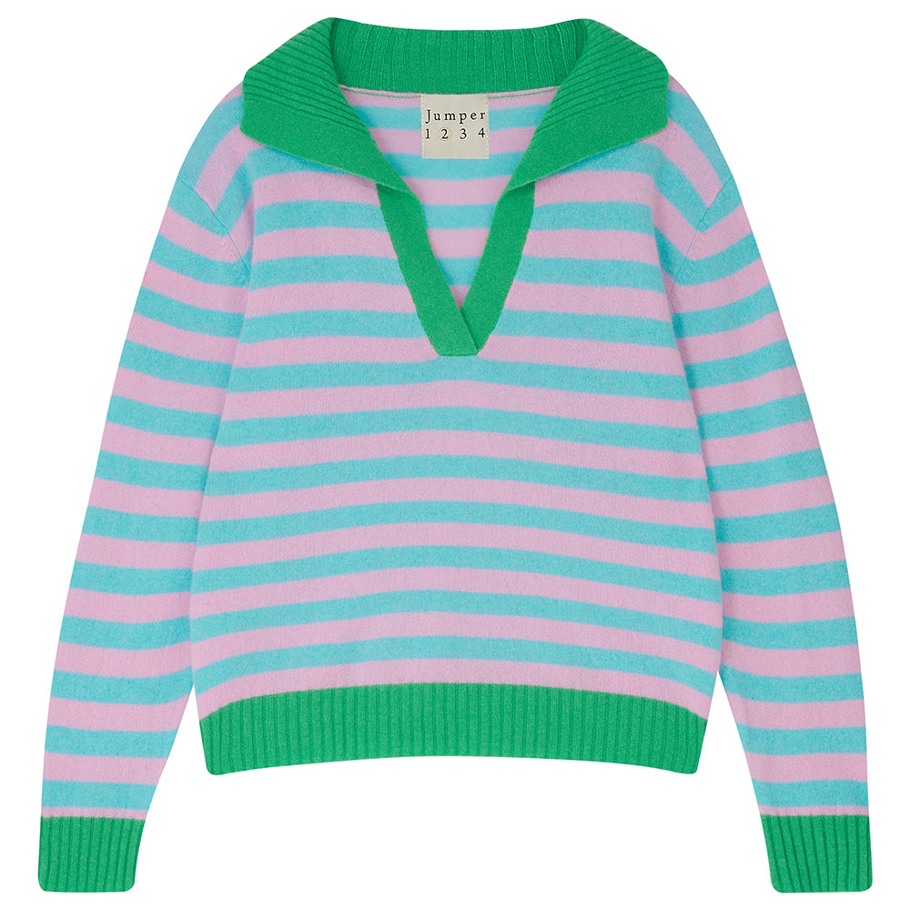 Jumper 1234 Stripe Collar - Bright Green/Rose/Opal