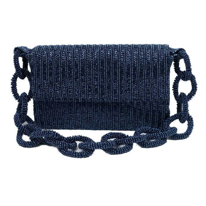 Tiana Designs Beaded Bag w/Metal Chain - Navy