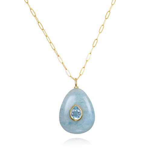 Amelia Rose Jewelry Aquamarine and Blue Topaz Pear Necklace