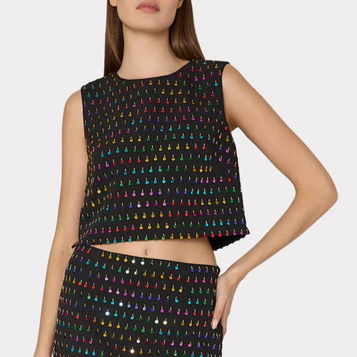 Milly Iiana Sequins Beaded Sleeveless Top - Black/Rainbow