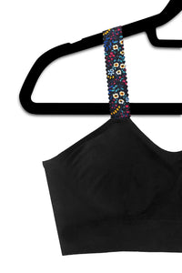 strap-its Boho Flowers Attached to Black Bra