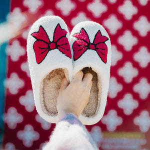 Hot Pink Coquette Bow Fuzzy Slippers