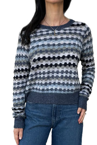 Autumn Cashmere Multi Color Fancy Stitch Crew - Denim Multi