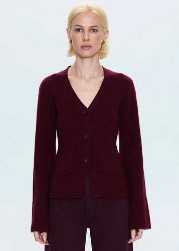 Pistola Aeron V-Neck Cardigan Sweater - Claret