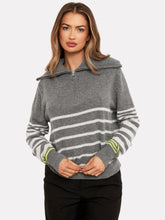 Load image into Gallery viewer, Brodie Sabrina Stripe Zip Polo - Grey