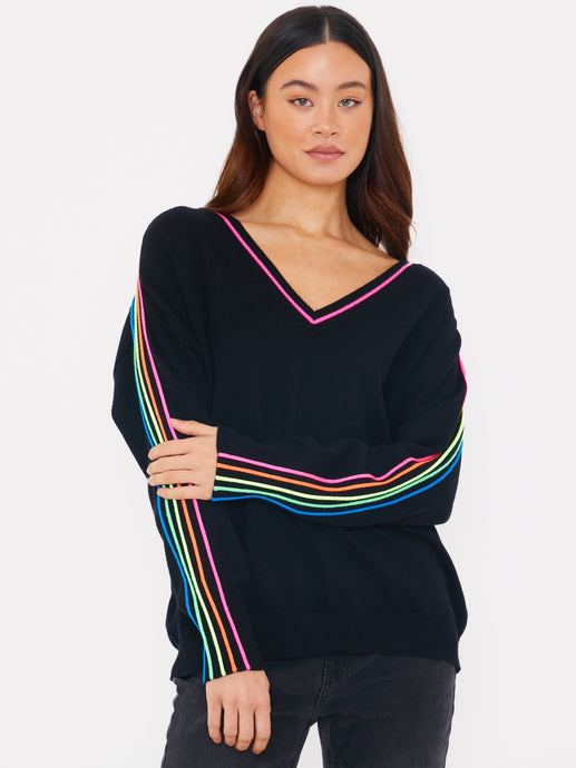 Brodie Sporty Stripe V Neck - Coal