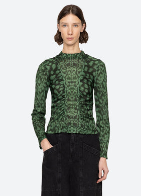 Sea Claude Print Turtleneck - Green