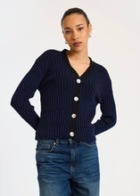 Load image into Gallery viewer, Brodie WISPR Imogen Plaited Stripe Slim Cardi - Navy Blue