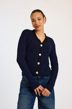 Load image into Gallery viewer, Brodie WISPR Imogen Plaited Stripe Slim Cardi - Navy Blue