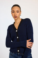 Load image into Gallery viewer, Brodie WISPR Imogen Plaited Stripe Slim Cardi - Navy Blue