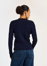 Load image into Gallery viewer, Brodie WISPR Imogen Plaited Stripe Slim Cardi - Navy Blue