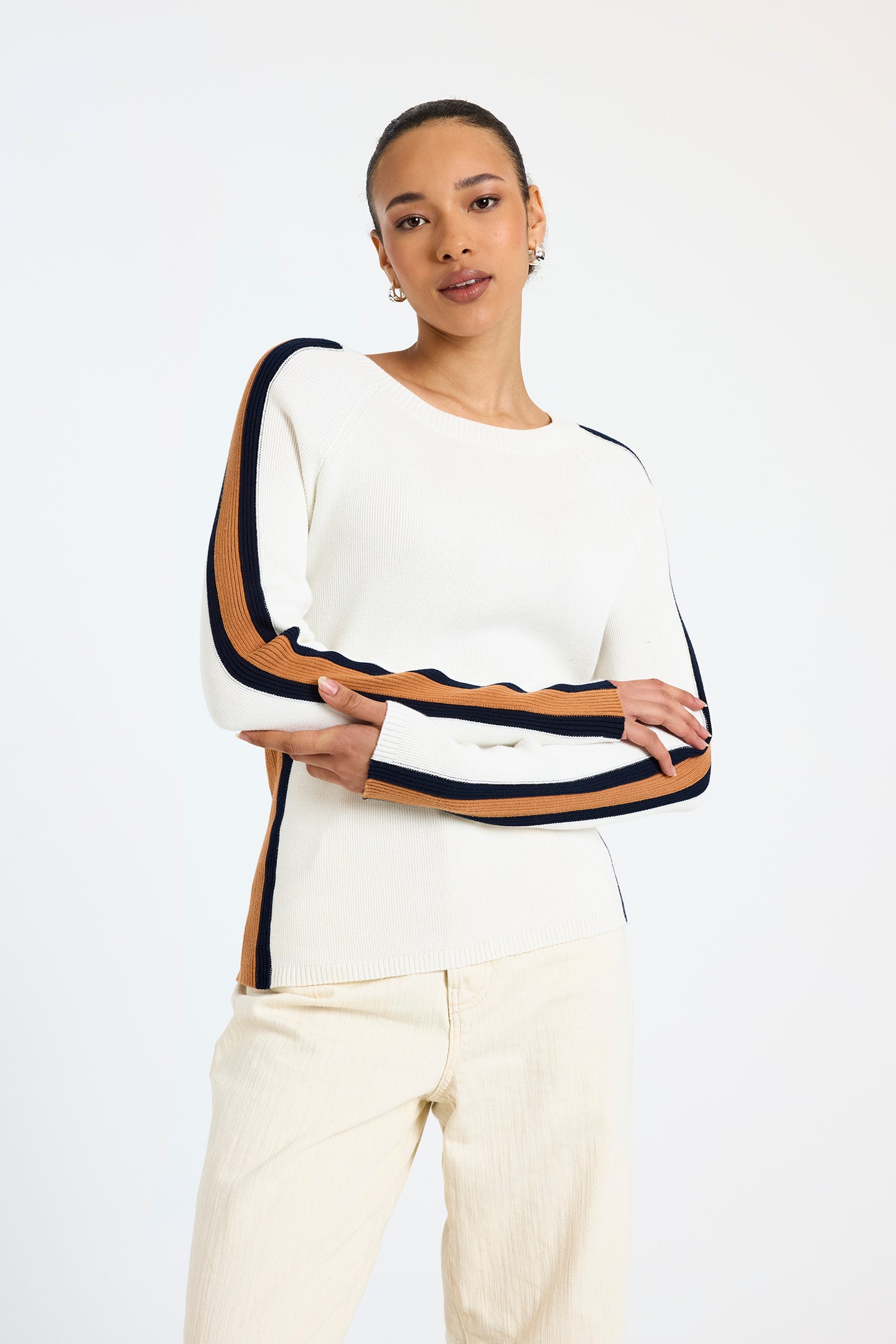 Brodie WISPR Valerie Stripe Slim Crew - Ivory