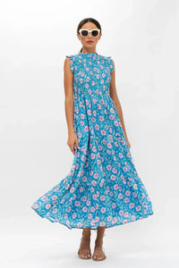 OLIPHANT Sleeveless Smocked Maxi - Amalfi Blue