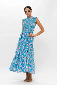 OLIPHANT Sleeveless Smocked Maxi - Amalfi Blue