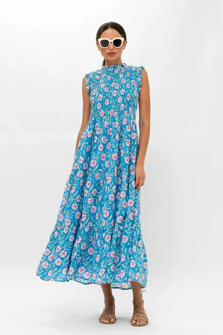 OLIPHANT Sleeveless Smocked Maxi - Amalfi Blue