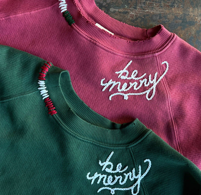 I Stole My Boyfriend's Shirt Be Merry w/ Ombre Stitch Embroidery Sweatshirt - 4 Colors