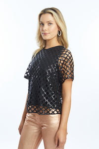 Caballero Carmen Black Openwork Sequin Top - Black