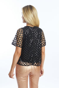 Caballero Carmen Black Openwork Sequin Top - Black