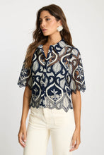 Load image into Gallery viewer, Caballero Tay Top - Navy/Cream Lace