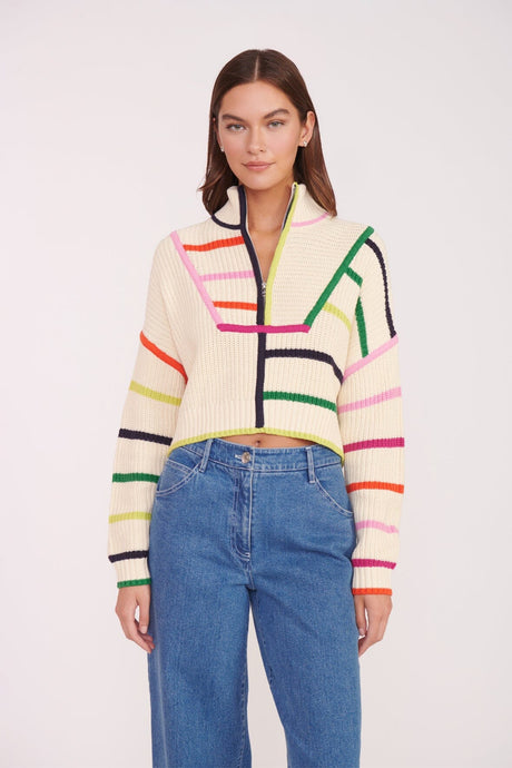 Staud Cropped Hampton Sweater - Cream Rainbow Multi