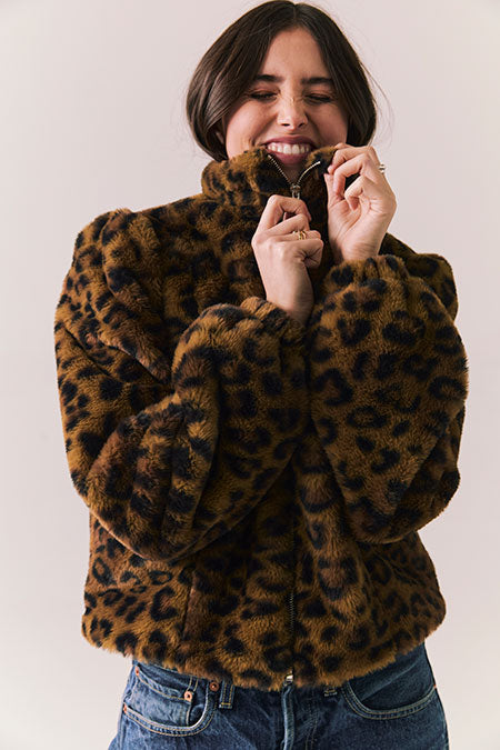 Chaser Faux Fur Puff Sleeve Jacket - Leopard Love