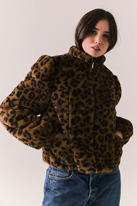 Chaser Faux Fur Puff Sleeve Jacket - Leopard Love