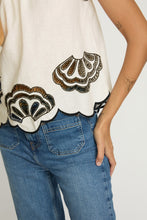 Load image into Gallery viewer, Caballero Hadley Top - White/Black Embroidery