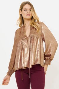 OLIPHANT V-Neck Pintuck Blouse - Cairo Gold