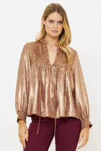 Load image into Gallery viewer, OLIPHANT V-Neck Pintuck Blouse - Cairo Gold