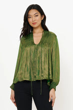 Load image into Gallery viewer, OLIPHANT V-Neck Pintuck Blouse - Cairo Green