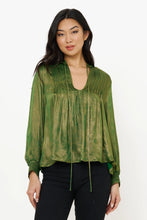 Load image into Gallery viewer, OLIPHANT V-Neck Pintuck Blouse - Cairo Green