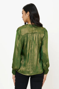 OLIPHANT V-Neck Pintuck Blouse - Cairo Green