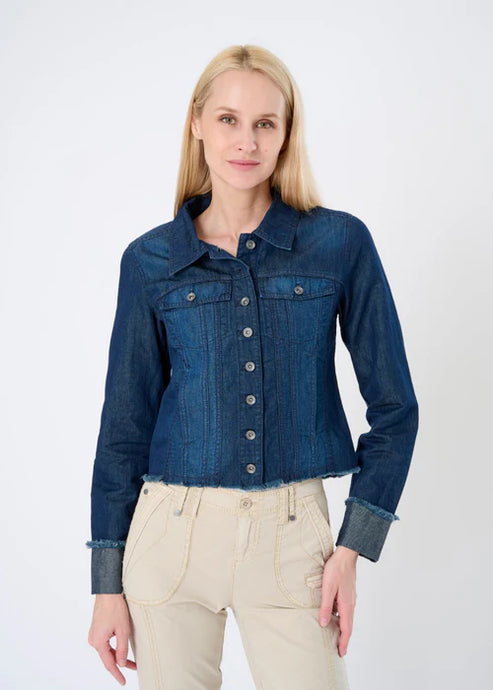 Marrakech Charleston Denim Frayed Edge Corset Jacket - Dark Wash