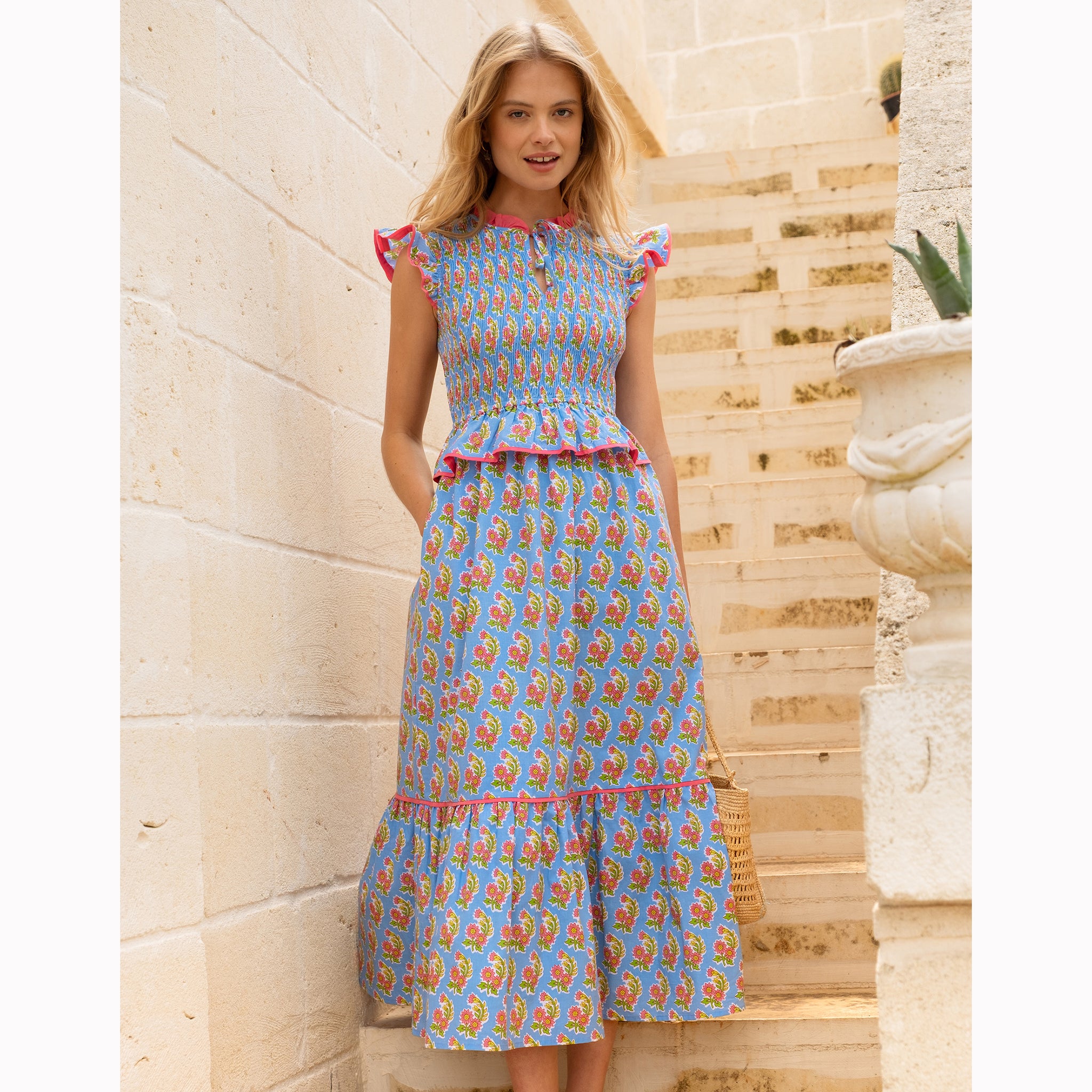 Pink City Prints Harper Dress - Cornflower Aster S Pink City Prints Harper Dress - Cornflower Aster S