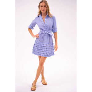 Bell by Alicia Bell Ruffle Shirt Dress w Belt - Navy Stripe