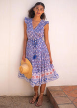 Load image into Gallery viewer, Bell by Alicia Bell Flutter Midi Wrap Dress - Red, White, Blue