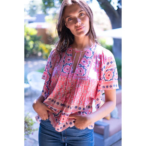 Bell by Alicia Bell Angel Top - Pink Navy Print