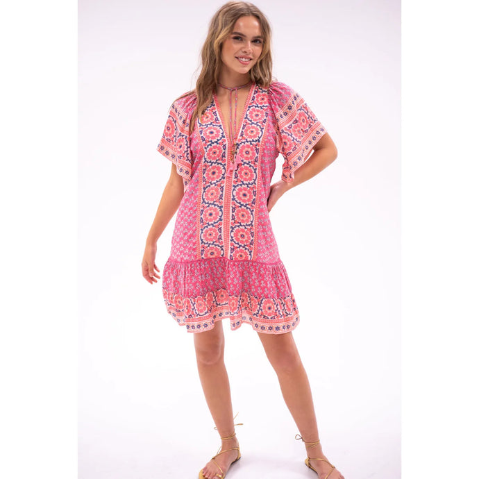 Bell by Alicia Bell Cat Mini Dress - Pink Navy Print