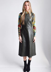 Never A Wallflower Purslane Dress - Olive Faux Leather