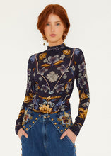 Load image into Gallery viewer, Farm Rio Golden Nature Jersey Blouse - Navy Blue