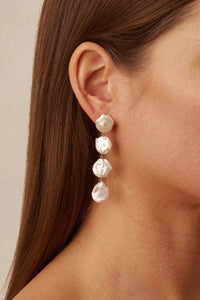 Chan Luu Four Tiered Coin Earrings - White Keshi Pearl