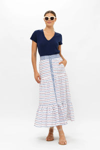 OLIPHANT Button Front Skirt - Ellis Blue