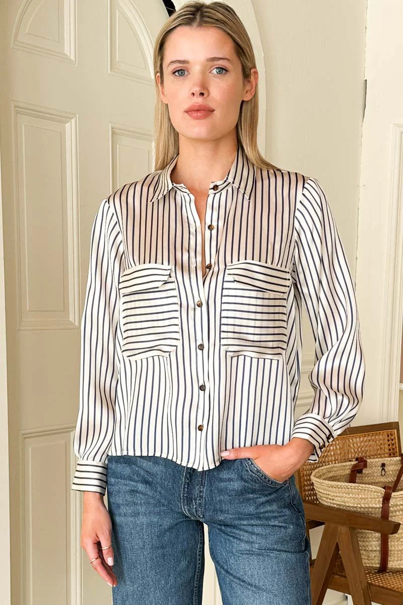 Emerson Fry Longsleeve Utility Shirt - Indigo Stripe Silk