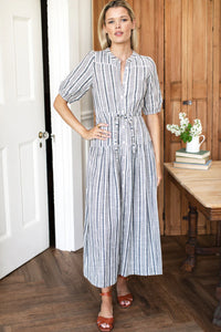Emerson Fry Lucy Basque Dress - Aradonis Stripe Storm Grey